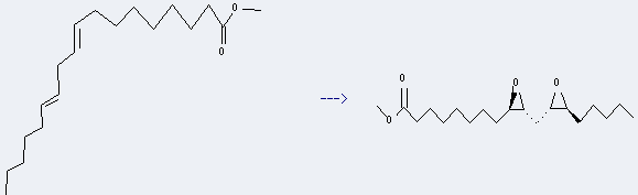 9,12-Octadecadienoicacid,methyl ester,(9E,12E)- can be used to get 8-[3-(3-pentyl-oxiranylmethyl)-oxiranyl]-octanoic acid methyl ester
